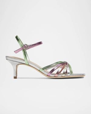 Cinq À Sept Malia Strappy Leather Kitten-Heel Sandals - Metallic