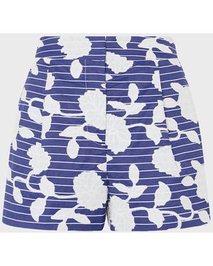 MILLY Amanda Striped Floral Applique Shorts - Blue