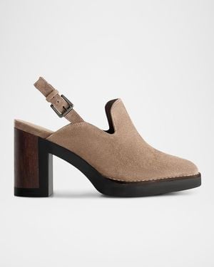 Bernardo Suede Heeled Loafer Slingback Clogs - Multicolor