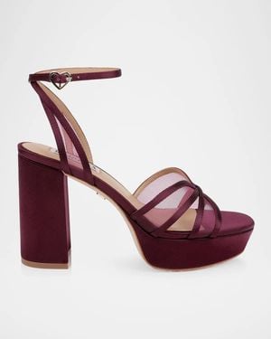 Badgley Mischka Yohana 100Mm Satin &Amp; Mesh Sandals - Red