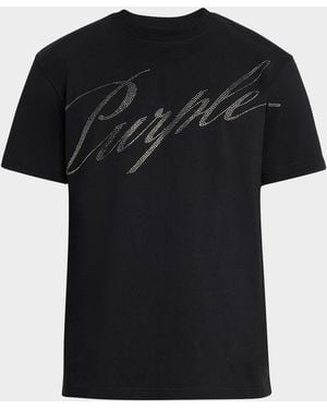 Purple Apos;S Rhinestone Logo Crewneck T-Shirt - Black