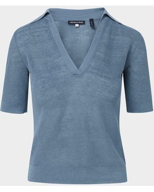 Veronica Beard Issa Knit Polo Shirt - Blue