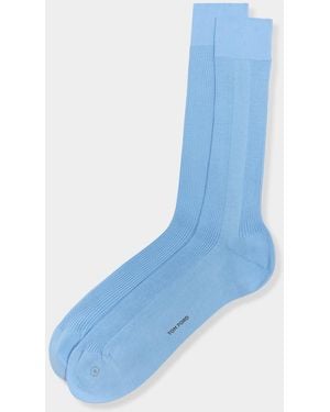 Tom Ford Apos;S Ribbed Cotton Crew Socks - Blue