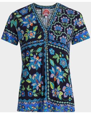 Johnny Was The Janie Floral-Print Favorite Tee - Blue