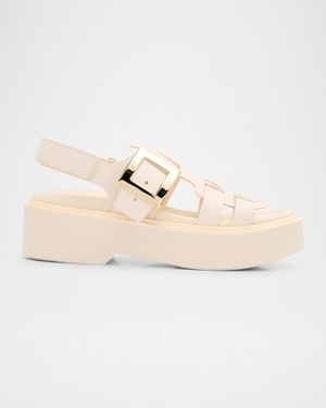 Roger Vivier Viv Rangers Buckle Leather Fisherman Sandals - Natural
