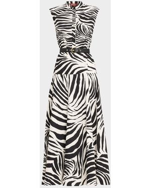 Max Mara West Zebra-Print Cotton Poplin Midi Dress - White