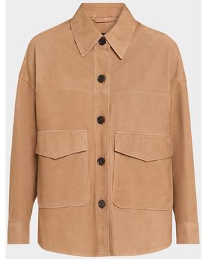 Arma Kaylee Button-Down Lambskin Suede Jacket - Brown