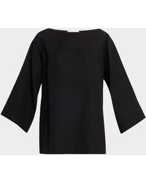 The Row Junia Boat-Neck Linen Top - Black