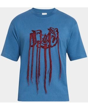 Dries Van Noten Embroidered Cotton Crewneck T-Shirt - Blue
