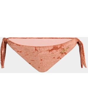 Chloé Knotted Crushed Velvet Bikini Bottoms - Pink