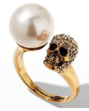 McQueen Skull And Pearly Ring - White