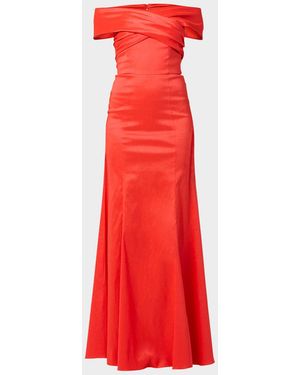 Shoshanna Etta Pleated Off-Shoulder Gown - Red