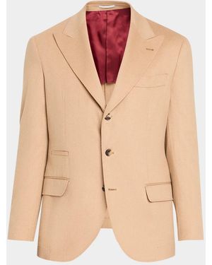 Brunello Cucinelli Apos;S Single-Breasted Peak Lapel Suit Jacket - Natural