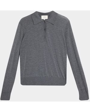 Loulou de Saison Miles Cashmere Long-Sleeve Polo Top - Gray
