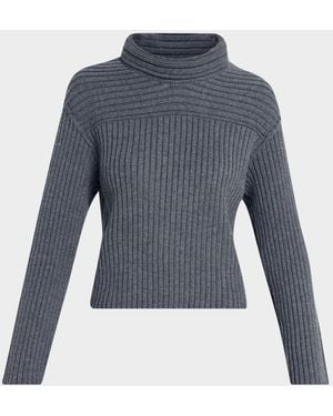 Theory Wool Knit Long-Sleeve Turtleneck Top - Purple