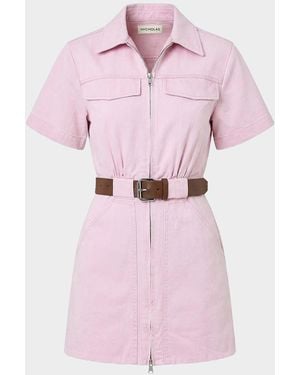 Nicholas Embla Belted Denim Utility Mini Dress - Pink