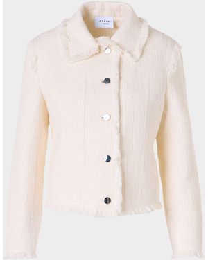 Akris Punto Fringed Cotton-Blend Tweed Fitted Short Jacket - Natural