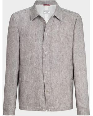 Brunello Cucinelli Apos;S Linen And Hemp Diagonal Outerwear Jacket - Gray