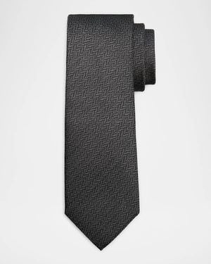Canali Apos;S Abstract Micro-Jacquard Silk Tie - Gray