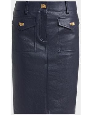 Ferragamo Nappa Leather Knee-Length Skirt - Blue
