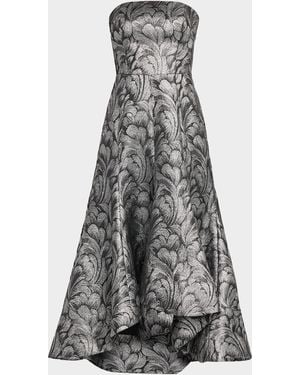MILLY Diana Strapless High-Low Metallic Jacquard Gown - Gray