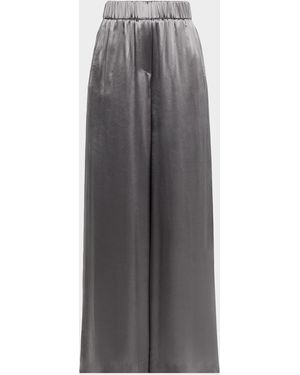 Peserico Pleated Wide-Leg Shiny Satin Pants - Gray