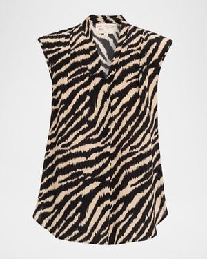 Maison Common Animal-Print Silk Sleeveless Blouse - Black