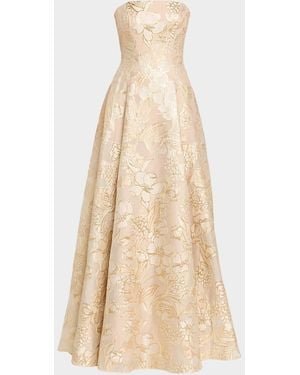 Rene Ruiz Strapless Metallic Floral Jacquard Gown - Natural