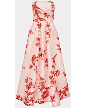 LEO LIN Lynn Pleated Jacquard Bustier Midi Dress - Red