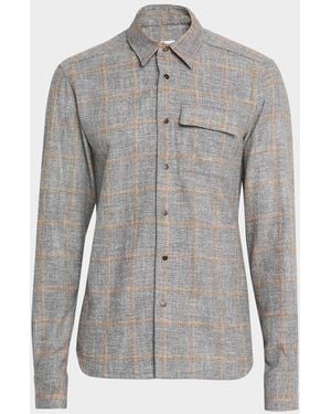 Kiton Windowpane Snap-Front Overshirt - Gray