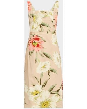 Emanuel Ungaro Cyra Floral-Print Stretch Cotton Midi Sheath Dress - Metallic