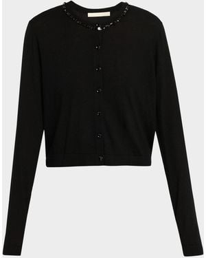 Jason Wu Beaded Satin-Back Wool Cardigan - Black