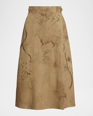Ralph Lauren Jackeline Print Lamb-Suede Skirt - Natural