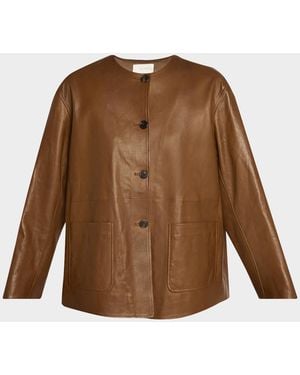 The Row Quintus Leather Single-Breasted Jacket - Brown