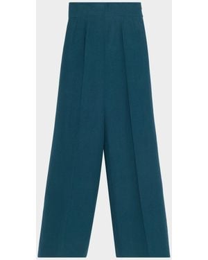 Akris Linen-Wool Wide-Leg Pants - Blue