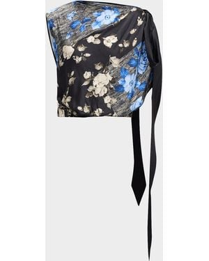Lela Rose Draped Bow-Detail Top - Blue