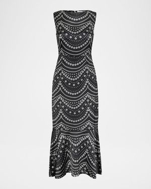 MISA Los Angles Stranded Pearls Patricia Midi Dress - Black