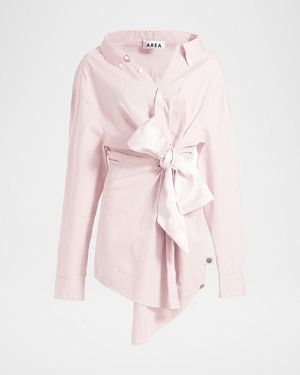 Area Satin Knot Poplin Shirt Dress - Pink