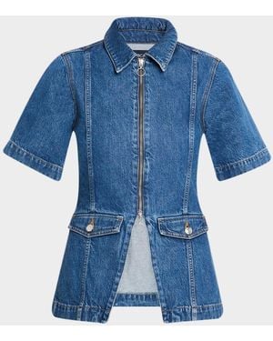 Veronica Beard Sully Short-Sleeve Denim Jacket - Blue