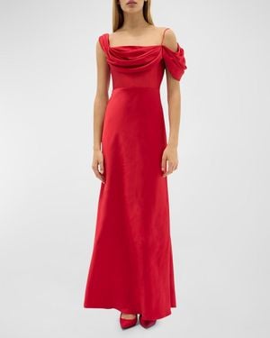 Rachel Gilbert Sawyer Draped One-Shoulder Gown - Red