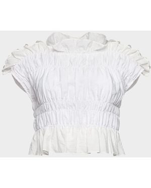 Cinq À Sept Evalina Smocked Crop Top - White