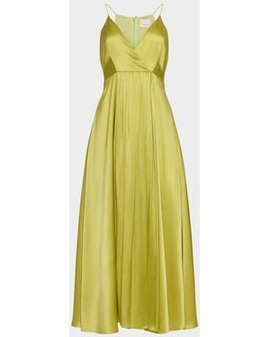 Cinq À Sept Galina Sleeveless Pleated Satin Midi Dress - Yellow