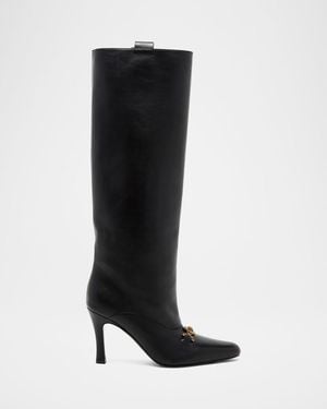 Versace 90Mm La Medusa Leather Knee-High Boots - Black