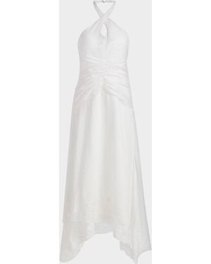 AMUR Romee Embroidered Halter Maxi Dress - White