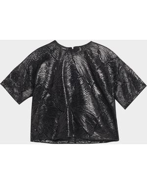 Akris Lacquered Sea Fan Lace Boxy Short-Sleeve Top - Black