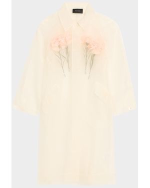 Simone Rocha Carnation-Stuffed Sheer Car Coat - Natural