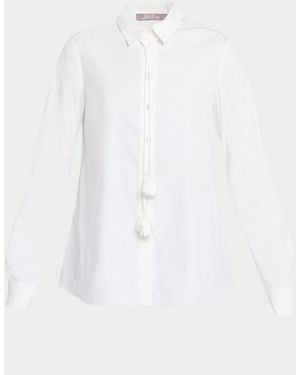 Lela Rose Rosette Tie Cotton Poplin Button-Down Shirt - White