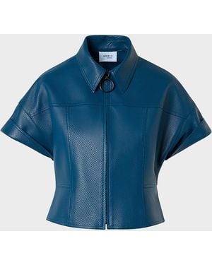 Akris Punto Pin-Dot Nappa Leather Short-Sleeve Zip Jacket - Blue