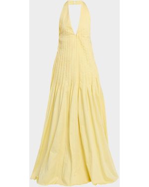 Et Ochs Backless Pleated Cotton Poplin Maxi Dress - Yellow