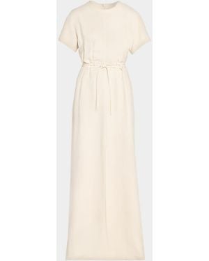 Brunello Cucinelli Fluid Linen Twill Belted Maxi Dress - Natural